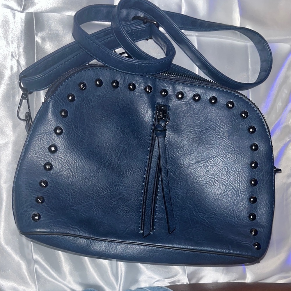 Elegant Navy Blue Studded Crossbody Bag